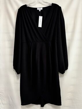 GILLI Black Long-Sleeve Faux-Wrap Dress
